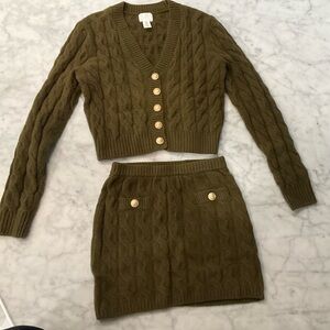 H&M Olive Green Knit Skirt Set